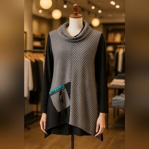 Gray and Black Textured Cowl Neck Sweater- Made In Canada 🍁